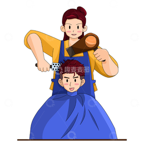 源文件下载【趣麦麦图】龙抬头洗剪吹剪发理发人物场景元素