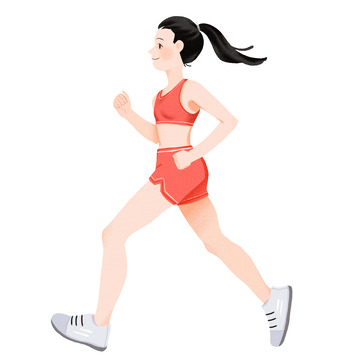 卡通运动女孩手绘扁平风健身跑步