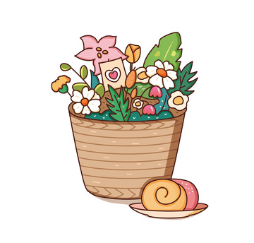 春天花篮清新花朵花束贺卡甜点