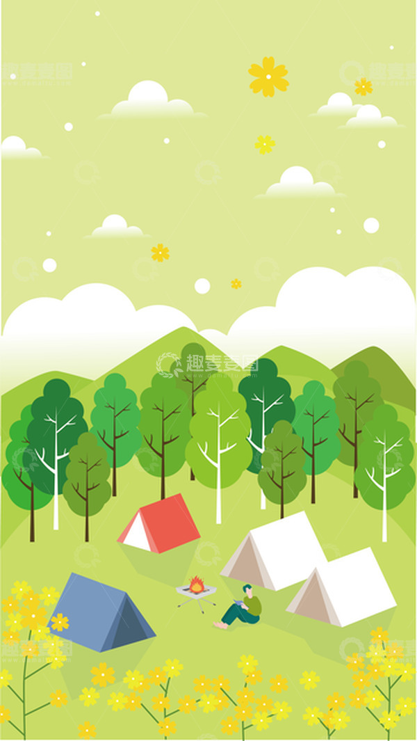 源文件下载【趣麦麦图】绿色小清新春游踏青背景