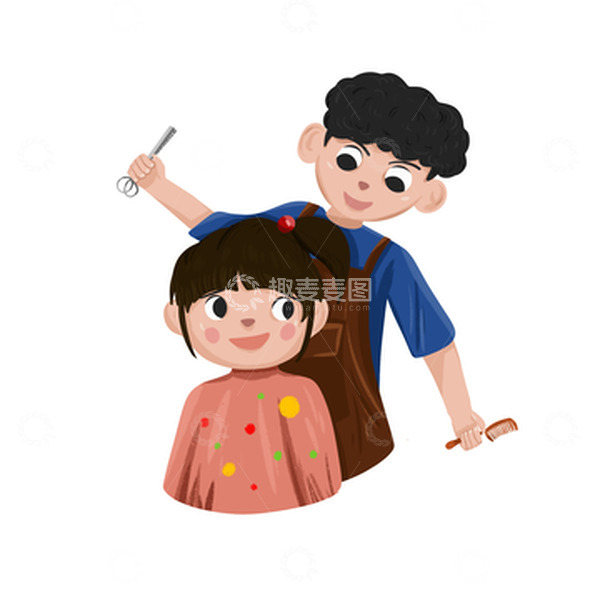 源文件下载【趣麦麦图】卡通可爱理发龙抬头二月二理头发人物
