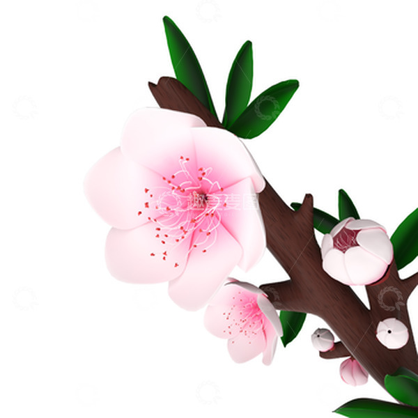 源文件下载【趣麦麦图】春天粉白色桃花建模
