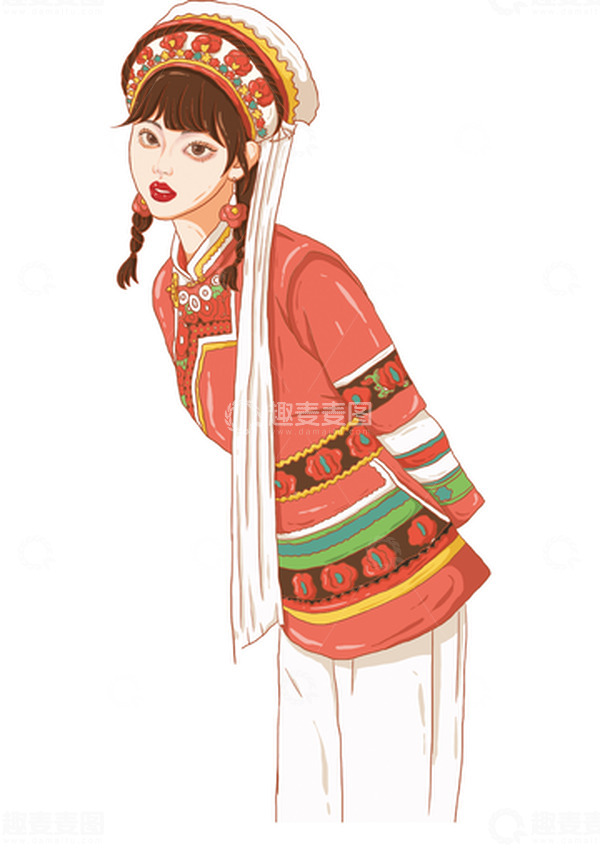 源文件下载【趣麦麦图】少数民族少女手绘图
