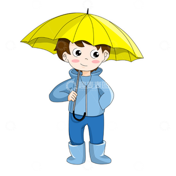 源文件下载【趣麦麦图】-雨水节气穿雨衣撑雨伞的可爱卡通男孩
