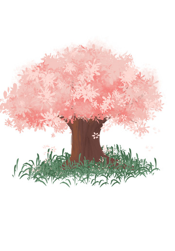 樱花树春天手绘粉色卡通元素