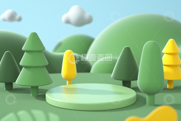 源文件下载【趣麦麦图】-3d立体春天森林C4D场景图