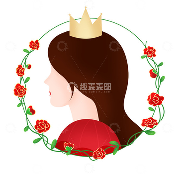 源文件下载【趣麦麦图】花环围绕妇女节侧脸女神元素