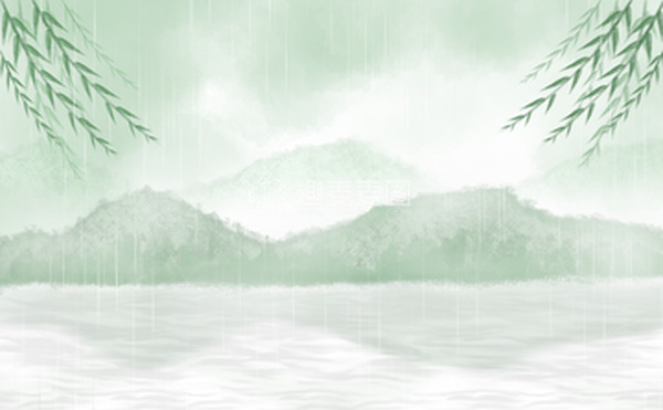 源文件下载【趣麦麦图】-绿色下雨背景手绘