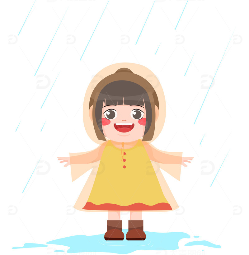源文件下载【趣麦麦图】下雨天穿雨衣的小女孩手绘元素
