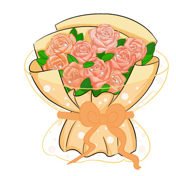 玫瑰花束橙色玫瑰节日花束手绘图