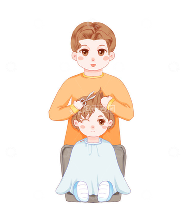 源文件下载【趣麦麦图】龙抬头理发二月二理发人物剪头小男孩