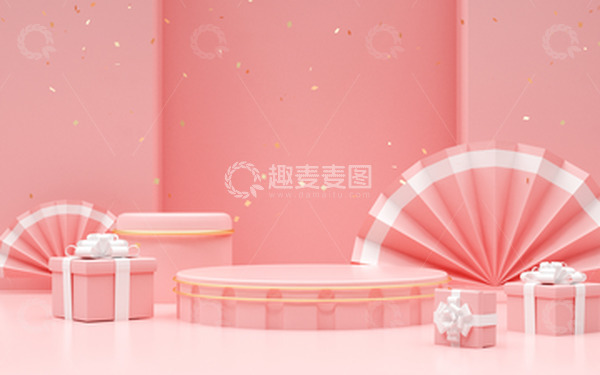 源文件下载【趣麦麦图】粉色C4D妇女节展台海报背景