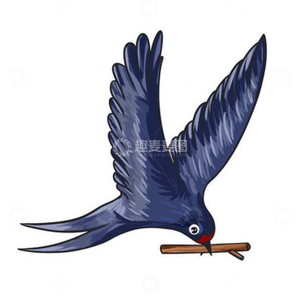 源文件下载【趣麦麦图】蓝色手绘质感插画燕子春天树枝