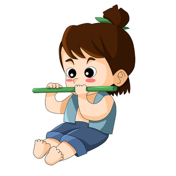 春天人物吹笛子的牧童卡通手绘