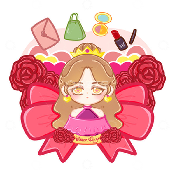 源文件下载【趣麦麦图】粉色38妇女节口红可爱手绘小人元素