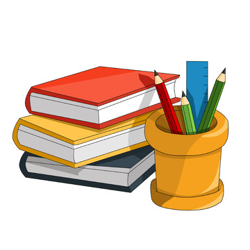 开学季书籍笔筒铅笔文具手绘卡通图