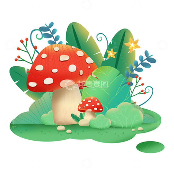 源文件下载【趣麦麦图】-绿色小清新植物草丛草坪手绘装饰插画