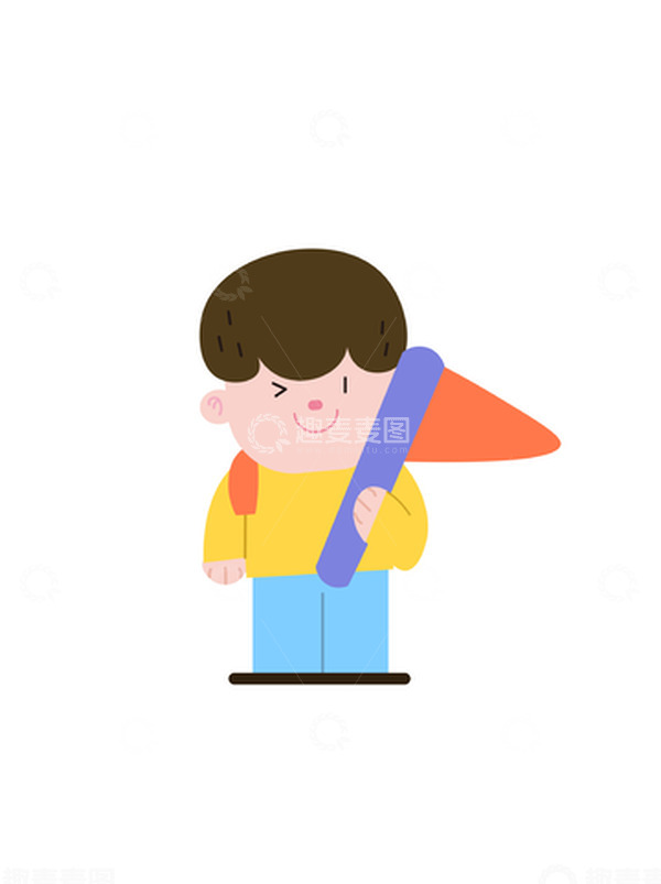 源文件下载【趣麦麦图】开学季卡通举旗小男生
