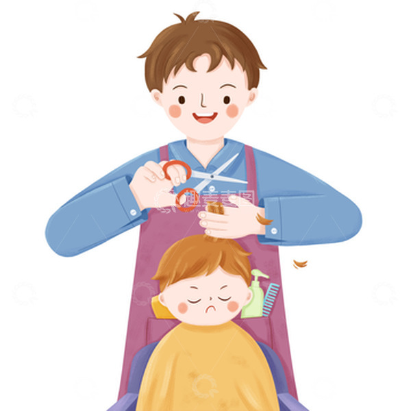 源文件下载【趣麦麦图】卡通剪头发人物男孩理发二月龙抬头手绘元素