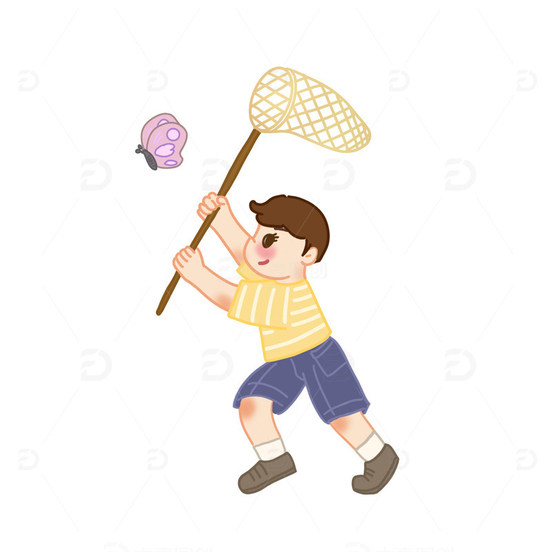 春天郊游踏青小孩抓蝴蝶昆虫