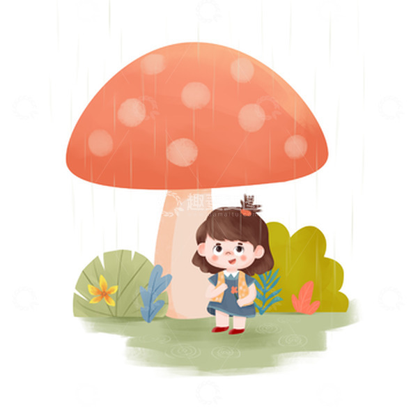 源文件下载【趣麦麦图】春天儿童打伞场景