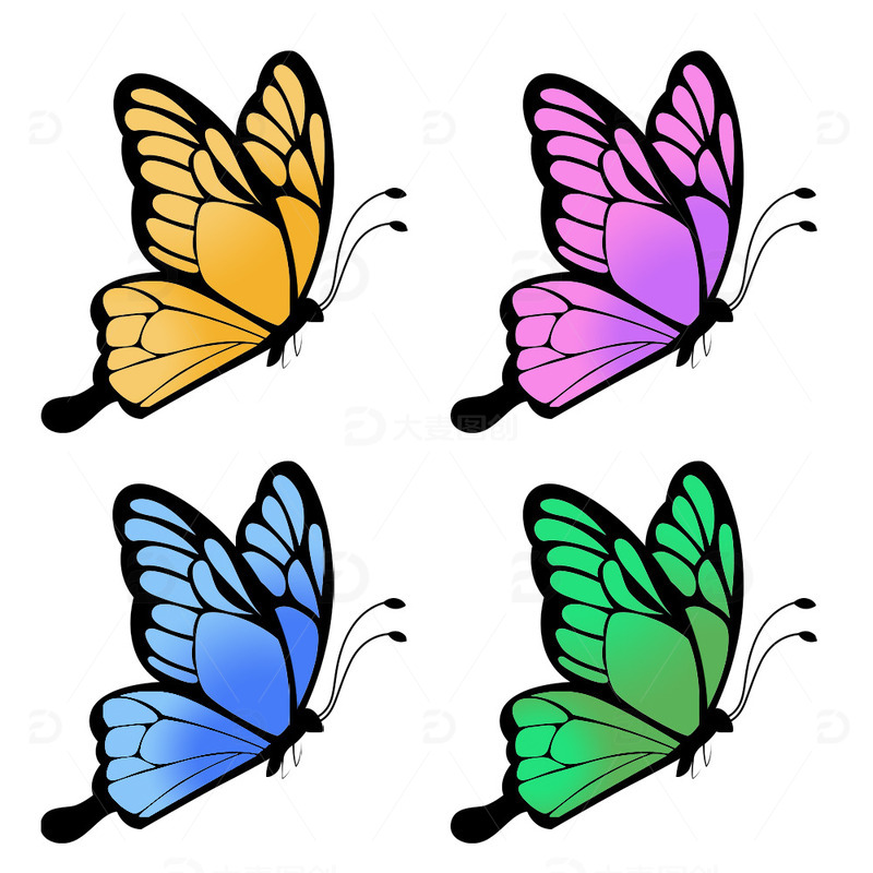 彩色蝴蝶春天卡通素材图