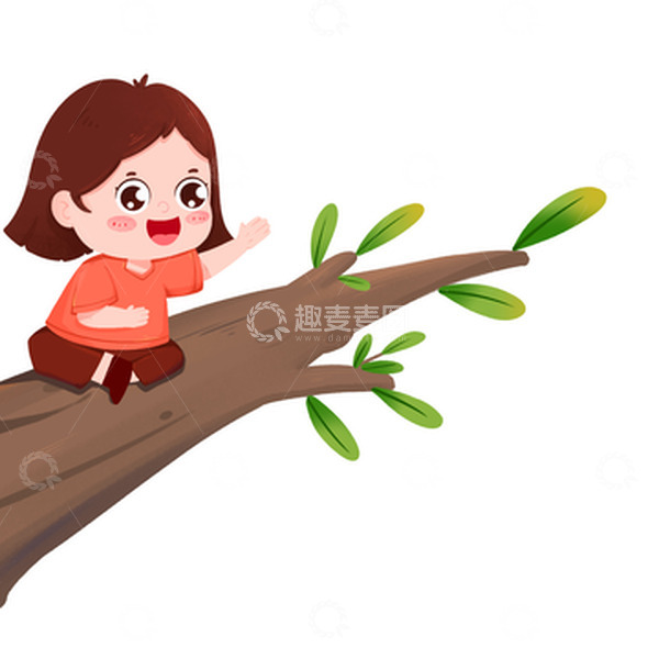 源文件下载【趣麦麦图】-春天女孩开心坐在枝头打招呼