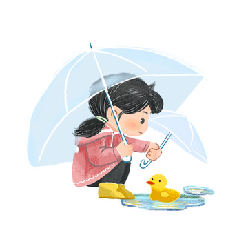 小清新女孩下雨雨伞手绘人物