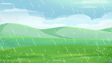 小清新下雨雨点水珠草坪户外场景