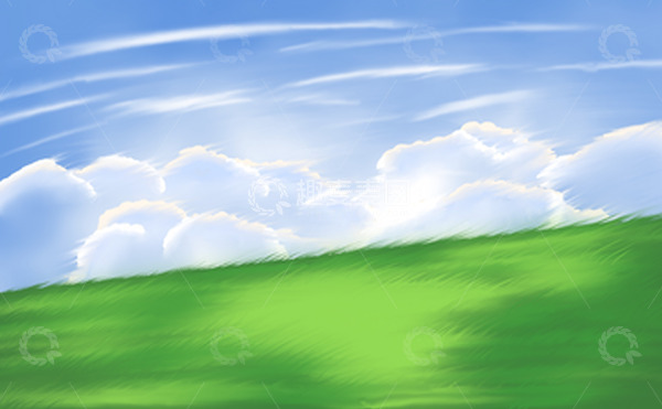 源文件下载【趣麦麦图】-绿色草地蓝天白云背景手绘