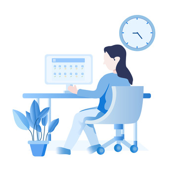 蓝色办公插画办公室场景图