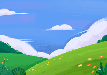 春天蓝天白云美丽草地背景