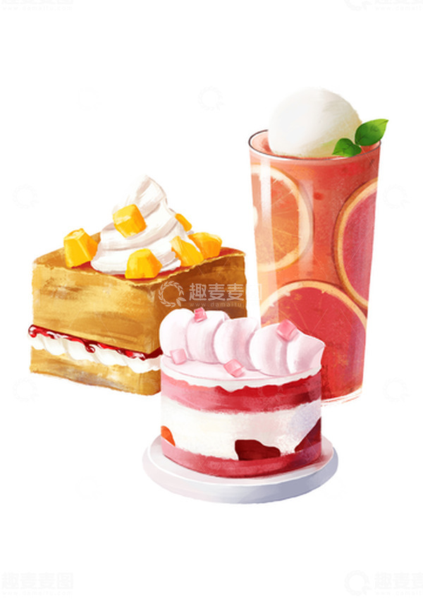 源文件下载【趣麦麦图】-噪点风甜品插画