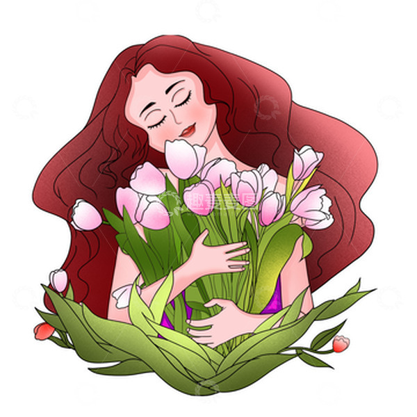 源文件下载【趣麦麦图】手绘美女鲜花插画妇女节女神节元素