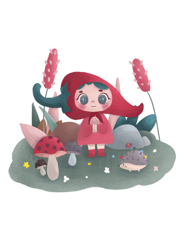 手绘可爱辣椒头卡通小女孩插画元素