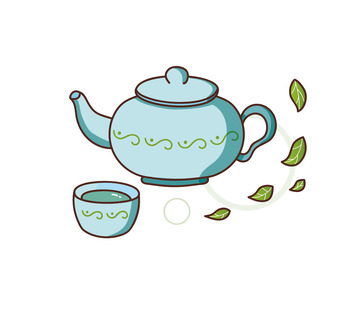卡通清新茶壶绿叶茶叶饮茶茶具