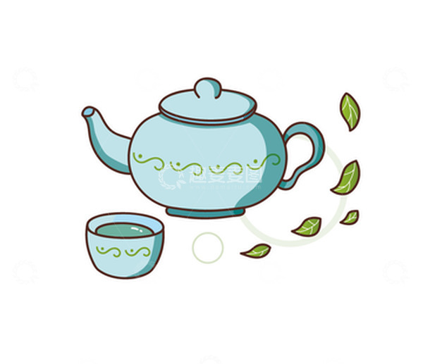 源文件下载【趣麦麦图】-卡通清新茶壶绿叶茶叶饮茶茶具