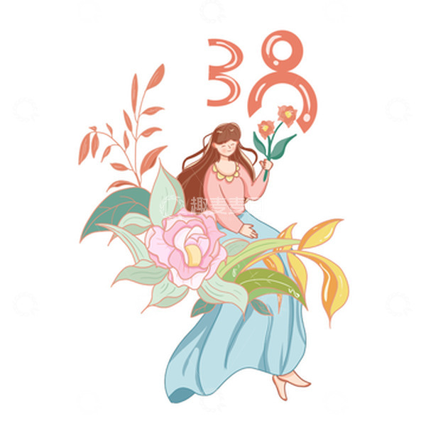 源文件下载【趣麦麦图】女神节女王节女人节妇女节鲜花人物素材元素