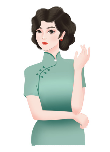 手绘民国风旗袍人物