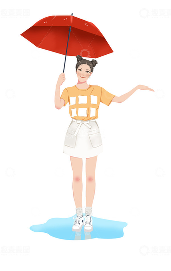 源文件下载【趣麦麦图】小清新雨水撑伞的女孩元素