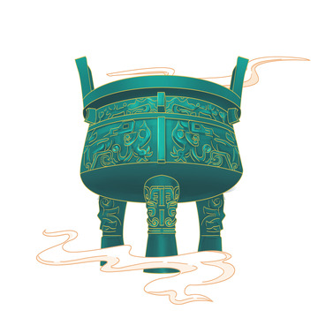 国潮青铜鼎手绘图