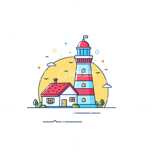 源文件下载【趣麦麦图】MBE插画灯塔