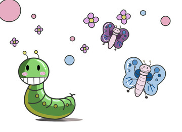 绿色可爱毛毛虫化为蝴蝶卡通图片