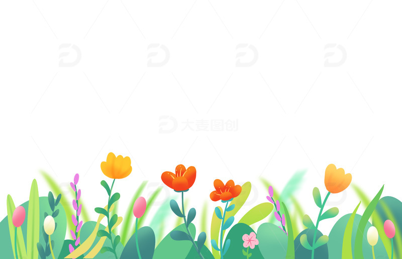 手绘春天花草植物边框海报装饰元素