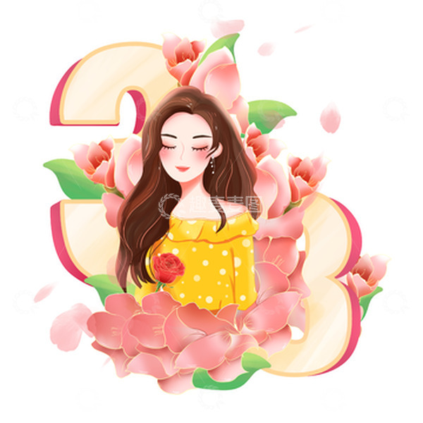 源文件下载【趣麦麦图】38妇女节女神节手绘人物鲜花玫瑰花素材