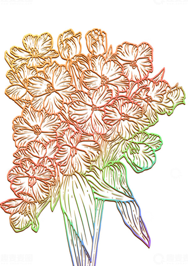 源文件下载【趣麦麦图】-花卉渐变色包装线稿插画