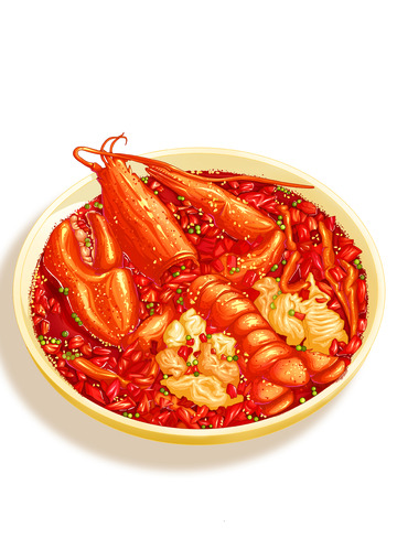 龙虾麻辣火锅小龙虾美食元素包装插画