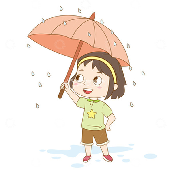 源文件下载【趣麦麦图】暖色卡通打伞小女孩手绘元素