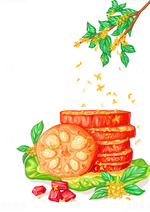 源文件下载【趣麦麦图】桂花糯米藕包装插画元素