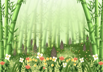 春天竹林竹笋花草背景